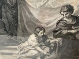 a picture of a painting of a man and a child