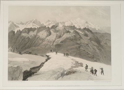 un dessin représentant un groupe de personnes gravissant une montagne