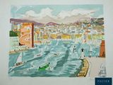 une photo d'un tableau représentant un port avec des bateaux