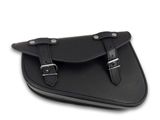 a close up of a black leather saddle bag on a white background