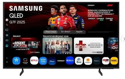 the samsung qled smart tv is shown with the app on the screen
