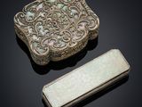 a silver and mother of pearl box and a rectangular box