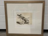 an image of a picture of a man riding a horse with a dog