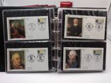 four stamps on a binder with a picture of a man and a woman
