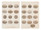 deux dessins représentant différents types de pièces de monnaie sur une feuille de papier