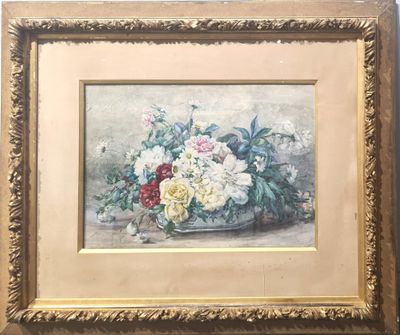 une image d'une peinture de fleurs dans un vase sur une table
