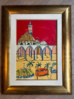 École du XXe siècle Scène de rue aux palmiers