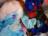 un chat qui dort dans un panier avec des jouets