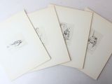 four cards with drawings of a cat and a dog on them