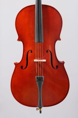 un gros plan d'un violoncelle sur fond blanc