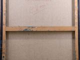 a painting of an old wooden frame with writing on it