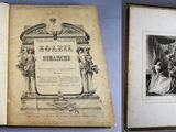 an old book opened to show a picture of a man and a woman