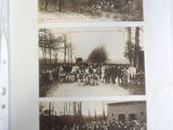 two black and white photos of a group of people in the woods