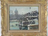 l'image d'une peinture représentant un pont au-dessus d'une étendue d'eau