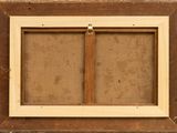 an old picture of a window with a wooden frame on the outside