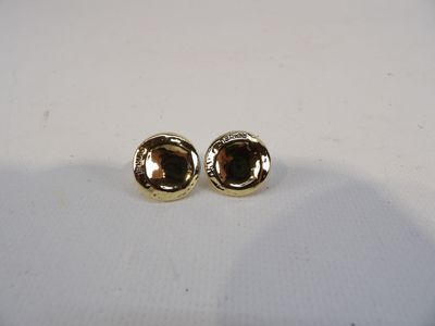SONIA RYKIEL, boucles d'oreilles en métal doré avec pochon.