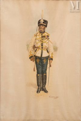 an old picture of a man in a military uniform with a sword