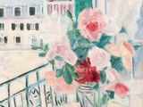 une peinture représentant un vase de fleurs sur une table