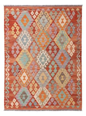 Kilim Afghan en laine couleur couleur rouge orange beige 202…