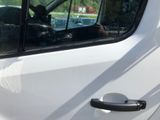 a dog sitting in the driver ' s seat of a white truck