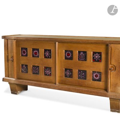 an image of a wooden sideboard with a decorative design