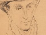 drawing of a man wearing a hat and a scarf