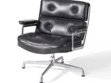 an image of a black leather office chair on a white background