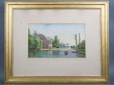 an image of a painting of a boat on a river