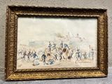 framed picture of a painting of a group of people on a beach