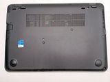 a black laptop with a blue sticker on the back of it