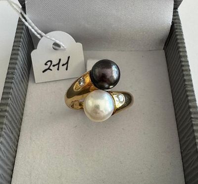 Bague Toi et Moi, en or jaune, rehaussée de 2 Perles de cult…