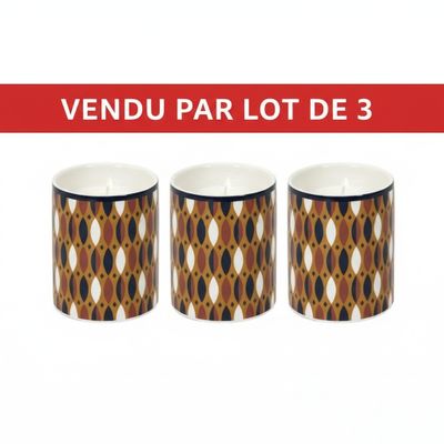 three coffee mugs with different designs on them on a white background