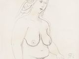 a drawing of a nude woman sitting on a stool