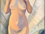 un tableau représentant une femme nue debout dans l'eau