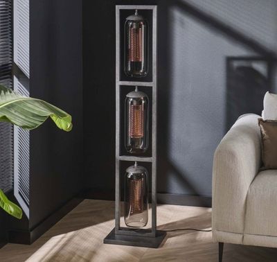 Lampadaire en verre soufflé noir et maille de cuivre, 3 glob…