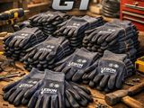de nombreuses paires de gants posées sur une table dans un atelier
