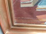 a picture of a painting of a cat sitting on a table