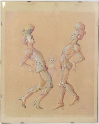 drawing of a couple of men walking in opposite directions
