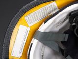 a close up of a helmet with a banana on it