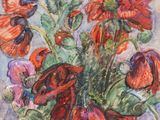a painting of flowers in a vase on a table