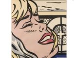 a painting of a woman ' s face with her mouth open
