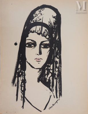 un dessin en noir et blanc représentant une femme portant une coiffe