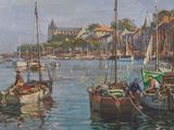 many boats that are in the water near the shore
