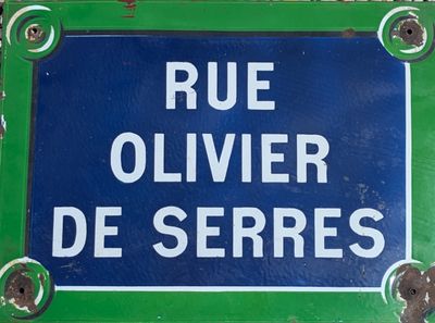 a blue sign that says rue oliver de serres on it