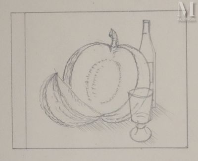 un dessin représentant une pomme et un verre de vin