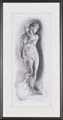 un dessin en noir et blanc représentant une femme debout sur un tabouret