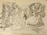an image of a drawing of a woman sitting on a bed