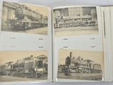 quatre images d'un train sur les pages d'un livre