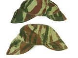 two hats with camouflage print on them on a white background