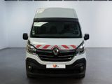 the front of a white van with a red and white stripe on it